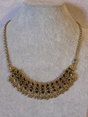 Vintage-style Black Rhinestone Gold-tone Bib or Choker Necklace